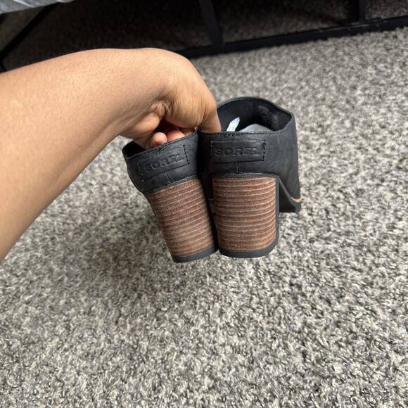 Sorel Addington Mules Waterproof Black Leather Block Heel Clogs Slip On 9.5 - Picture 2 of 8